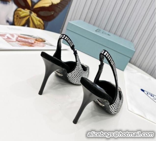 Popular Style Prada Crystal High Heel Slingback Pumps 8.5cm Silver 101110