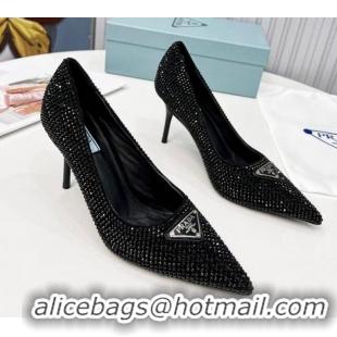 Unique Style Prada Crystal High Heel Pumps 8.5cm Black 101111