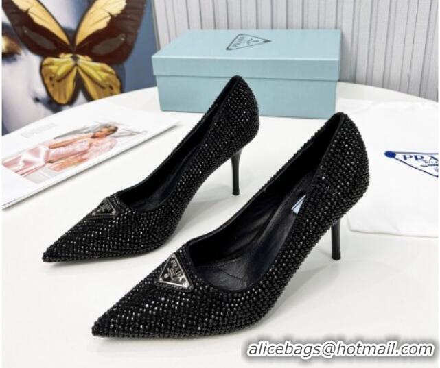 Unique Style Prada Crystal High Heel Pumps 8.5cm Black 101111