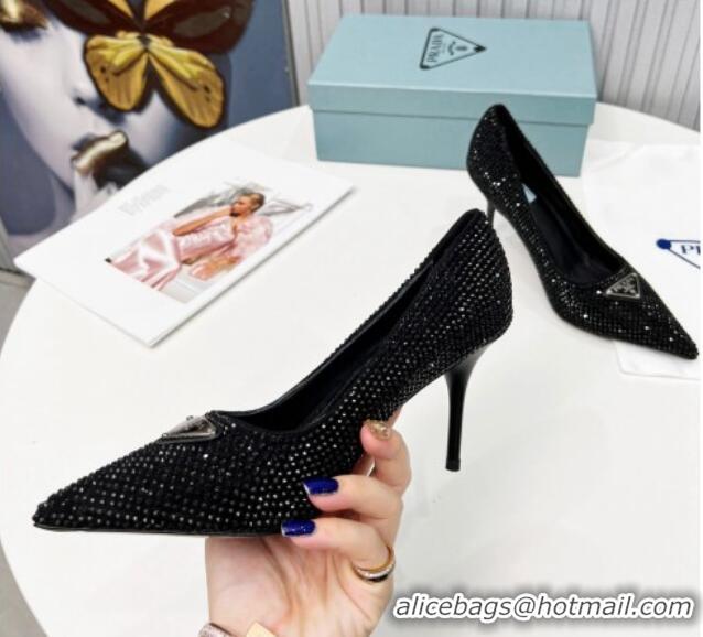 Unique Style Prada Crystal High Heel Pumps 8.5cm Black 101111