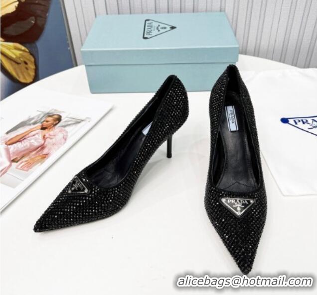 Unique Style Prada Crystal High Heel Pumps 8.5cm Black 101111