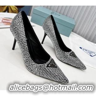 Luxury Prada Crystal High Heel Pumps 8.5cm Silver 101112