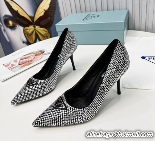 Luxury Prada Crystal High Heel Pumps 8.5cm Silver 101112