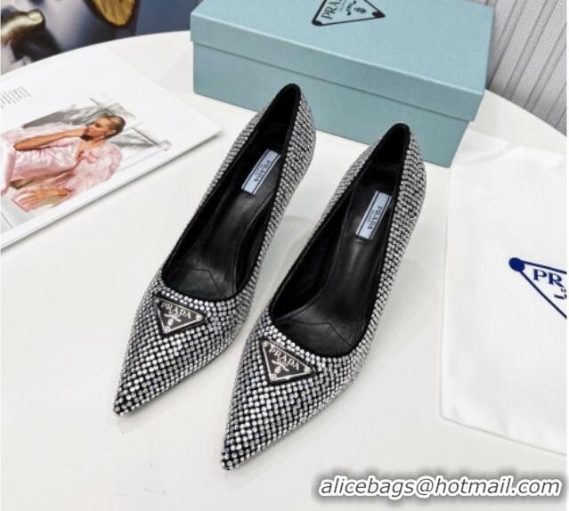 Luxury Prada Crystal High Heel Pumps 8.5cm Silver 101112