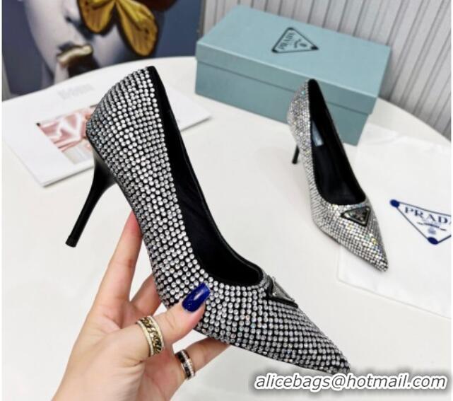 Luxury Prada Crystal High Heel Pumps 8.5cm Silver 101112