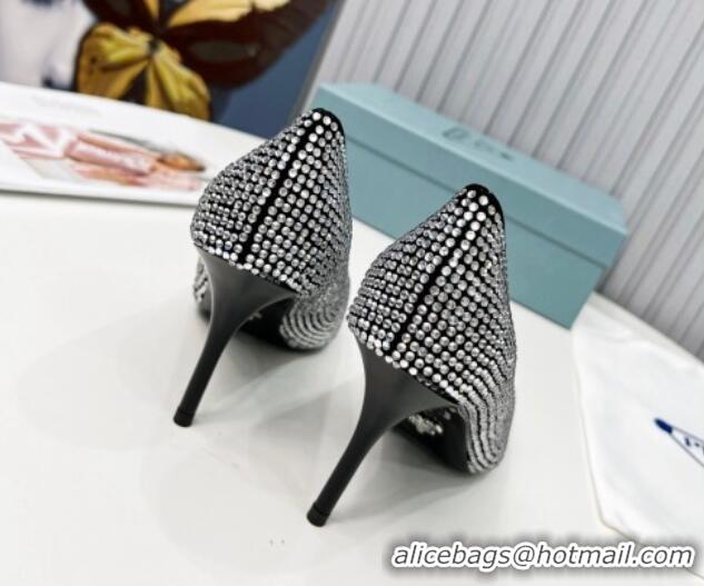 Luxury Prada Crystal High Heel Pumps 8.5cm Silver 101112