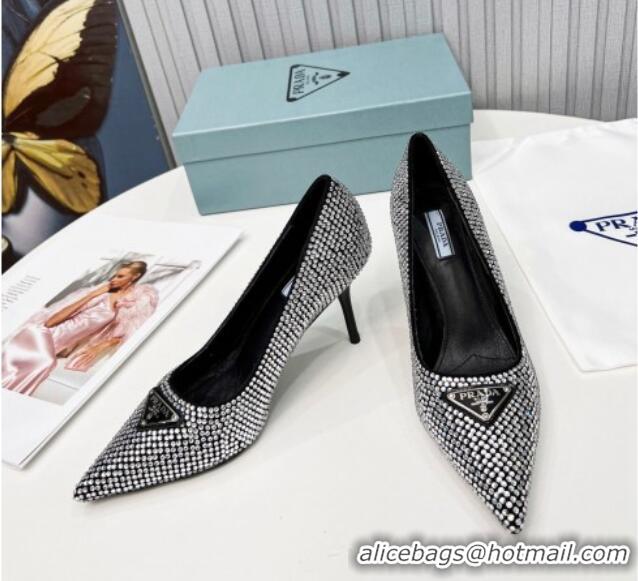 Luxury Prada Crystal High Heel Pumps 8.5cm Silver 101112