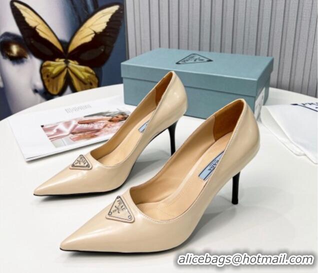 Cheap Price Prada Brushed Leather High Heel Pumps 8.5cm Apricot 101113