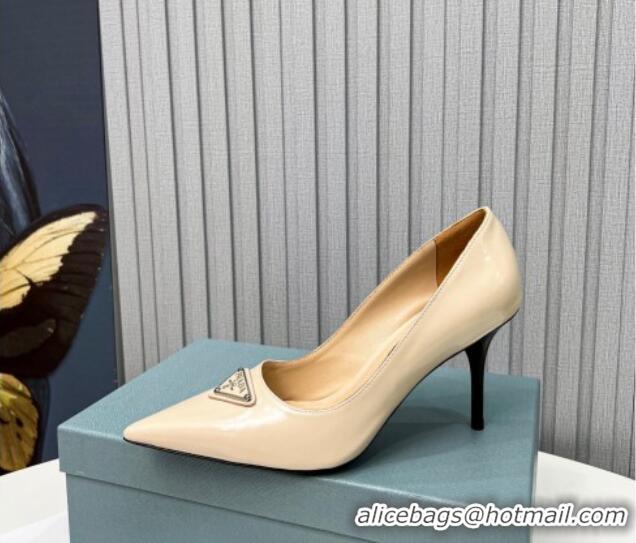 Cheap Price Prada Brushed Leather High Heel Pumps 8.5cm Apricot 101113