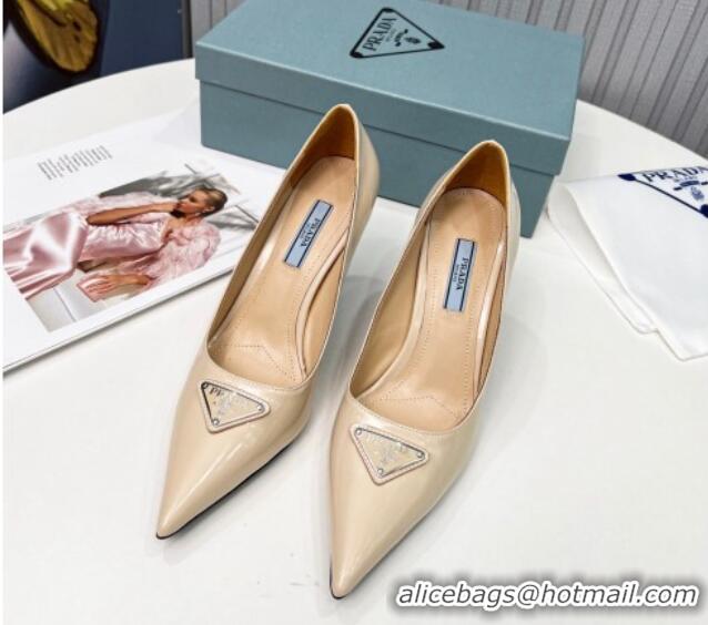 Cheap Price Prada Brushed Leather High Heel Pumps 8.5cm Apricot 101113