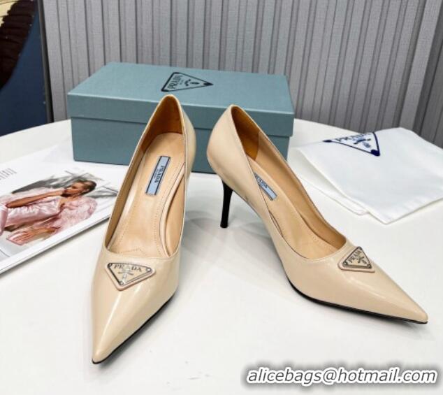 Cheap Price Prada Brushed Leather High Heel Pumps 8.5cm Apricot 101113