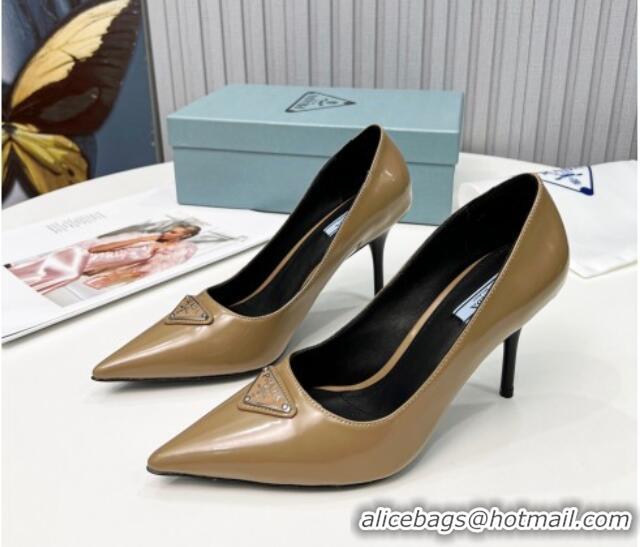 Good Product Prada Brushed Leather High Heel Pumps 8.5cm Brown 101114