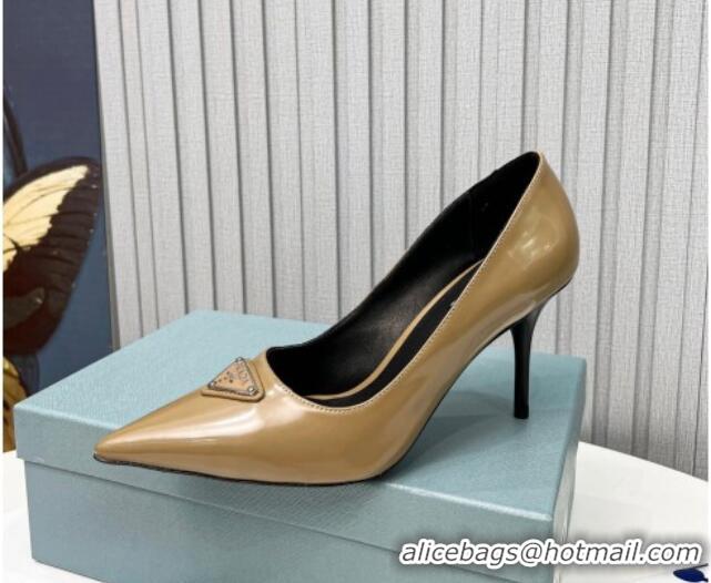 Good Product Prada Brushed Leather High Heel Pumps 8.5cm Brown 101114