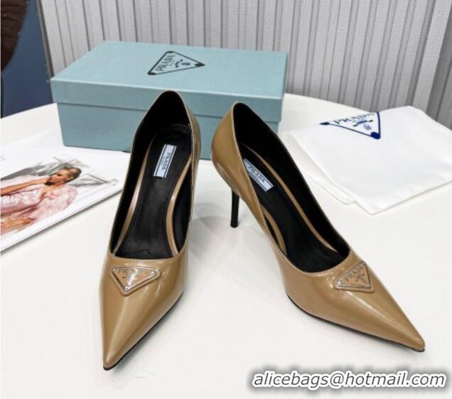 Good Product Prada Brushed Leather High Heel Pumps 8.5cm Brown 101114