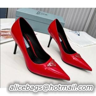 Stylish Prada Brushed Leather High Heel Pumps 8.5cm Red 101115