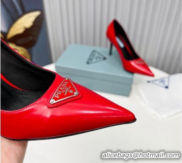 Stylish Prada Brushed Leather High Heel Pumps 8.5cm Red 101115