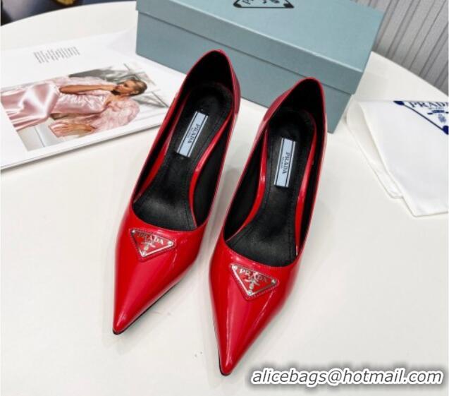 Stylish Prada Brushed Leather High Heel Pumps 8.5cm Red 101115