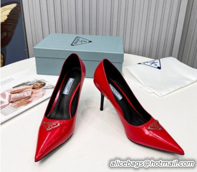 Stylish Prada Brushed Leather High Heel Pumps 8.5cm Red 101115