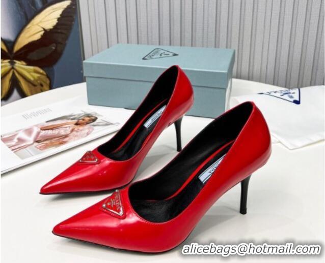 Stylish Prada Brushed Leather High Heel Pumps 8.5cm Red 101115