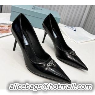 Sumptuous Prada Brushed Leather High Heel Pumps 8.5cm Black 101116