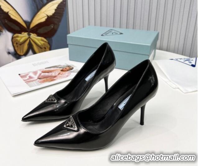 Sumptuous Prada Brushed Leather High Heel Pumps 8.5cm Black 101116