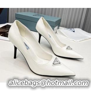 Hot Style Prada Brushed Leather High Heel Pumps 8.5cm White 101117