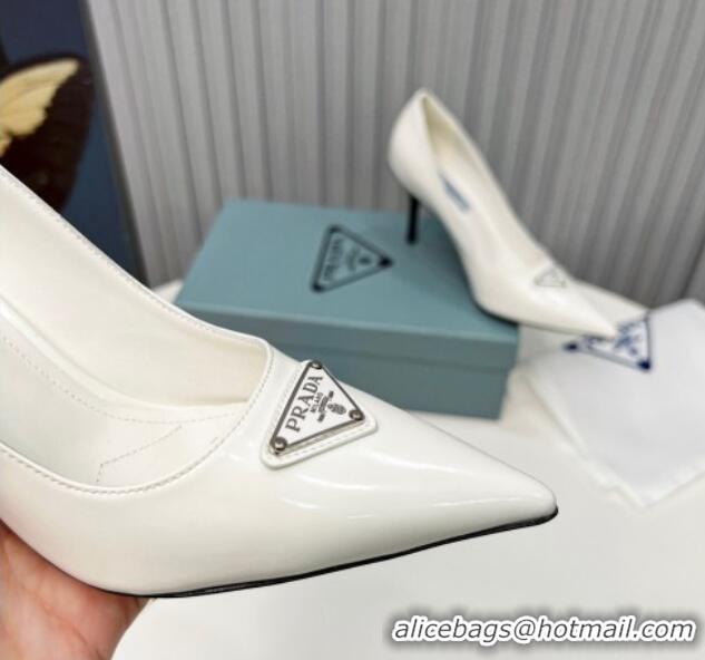 Hot Style Prada Brushed Leather High Heel Pumps 8.5cm White 101117