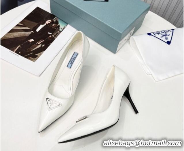 Hot Style Prada Brushed Leather High Heel Pumps 8.5cm White 101117