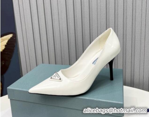 Hot Style Prada Brushed Leather High Heel Pumps 8.5cm White 101117