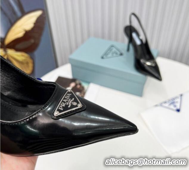 Good Quality Prada Brushed Leather High Heel Slingback Pumps 8.5cm Black 101119