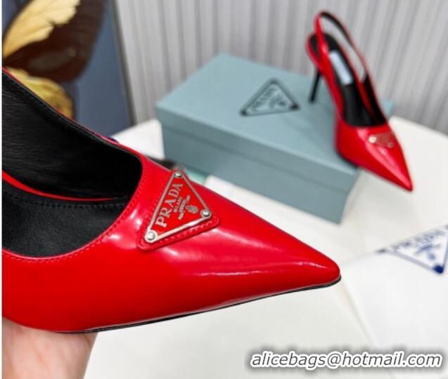 Feminine Prada Brushed Leather High Heel Slingback Pumps 8.5cm Red 101120