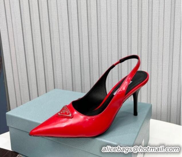 Feminine Prada Brushed Leather High Heel Slingback Pumps 8.5cm Red 101120