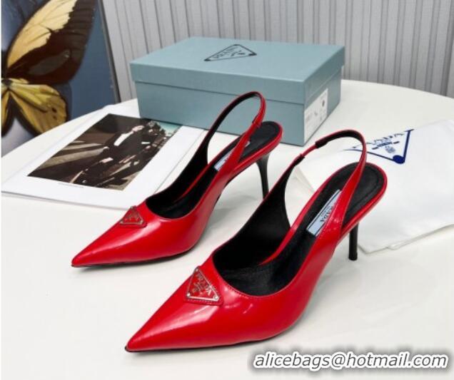 Feminine Prada Brushed Leather High Heel Slingback Pumps 8.5cm Red 101120