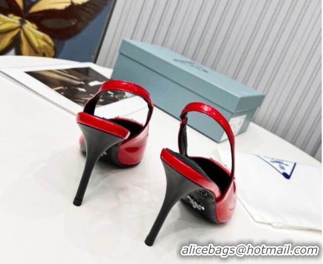 Feminine Prada Brushed Leather High Heel Slingback Pumps 8.5cm Red 101120