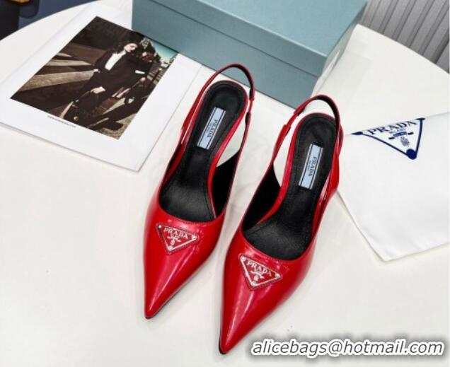 Feminine Prada Brushed Leather High Heel Slingback Pumps 8.5cm Red 101120