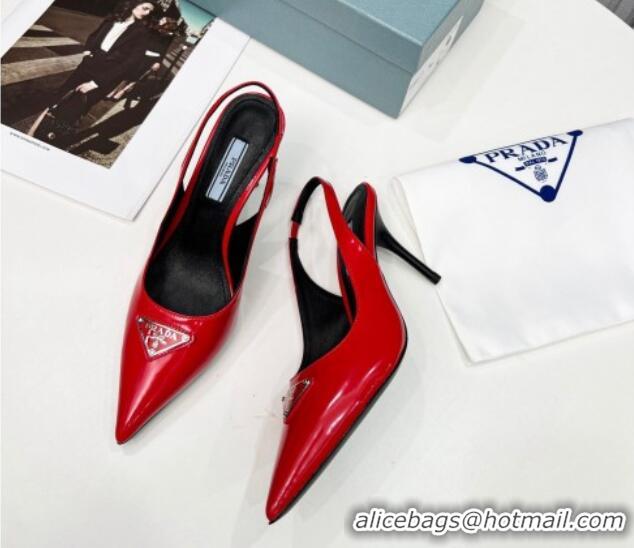 Feminine Prada Brushed Leather High Heel Slingback Pumps 8.5cm Red 101120