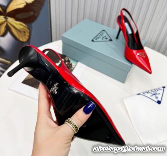 Feminine Prada Brushed Leather High Heel Slingback Pumps 8.5cm Red 101120