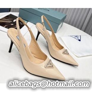 Perfect Prada Brushed Leather High Heel Slingback Pumps 8.5cm Apricot 101121