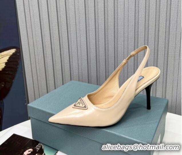 Perfect Prada Brushed Leather High Heel Slingback Pumps 8.5cm Apricot 101121