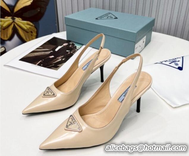 Perfect Prada Brushed Leather High Heel Slingback Pumps 8.5cm Apricot 101121