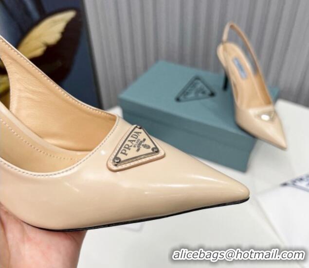 Perfect Prada Brushed Leather High Heel Slingback Pumps 8.5cm Apricot 101121