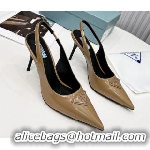 Best Grade Prada Brushed Leather High Heel Slingback Pumps 8.5cm Brown 101122