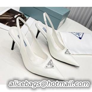 Stylish Prada Brushed Leather High Heel Slingback Pumps 8.5cm White 101123