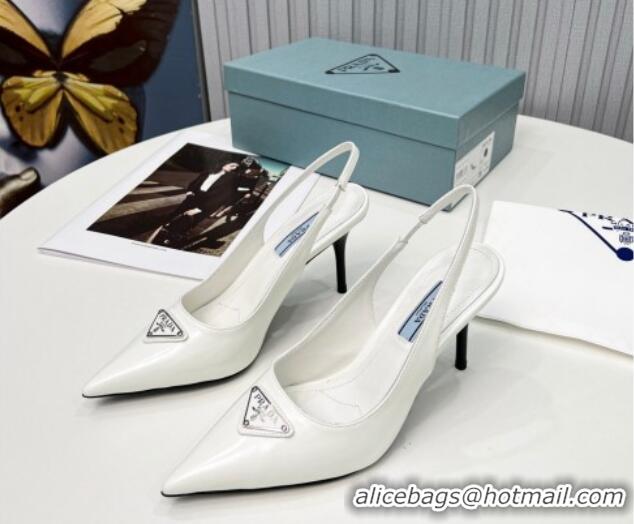 Stylish Prada Brushed Leather High Heel Slingback Pumps 8.5cm White 101123