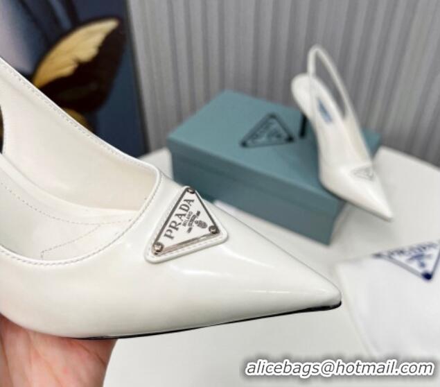 Stylish Prada Brushed Leather High Heel Slingback Pumps 8.5cm White 101123