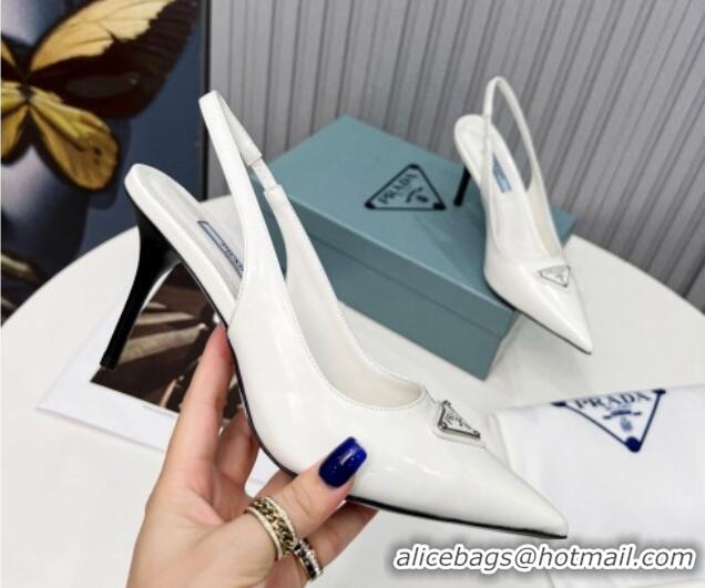 Stylish Prada Brushed Leather High Heel Slingback Pumps 8.5cm White 101123