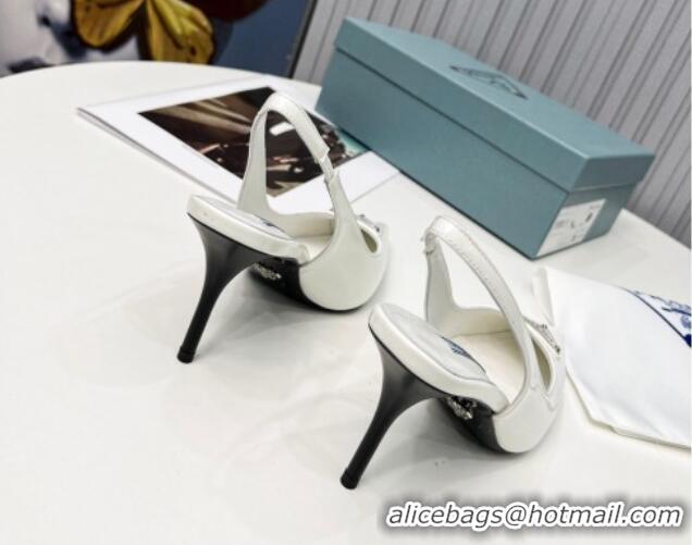 Stylish Prada Brushed Leather High Heel Slingback Pumps 8.5cm White 101123