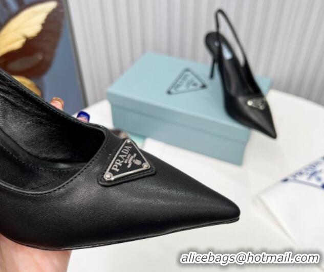 Classic Hot Prada Calfskin High Heel Slingback Pumps 8.5cm Black 101124