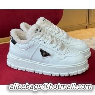 Grade Quality Prada Leather and Shearling Sneakers White 101464