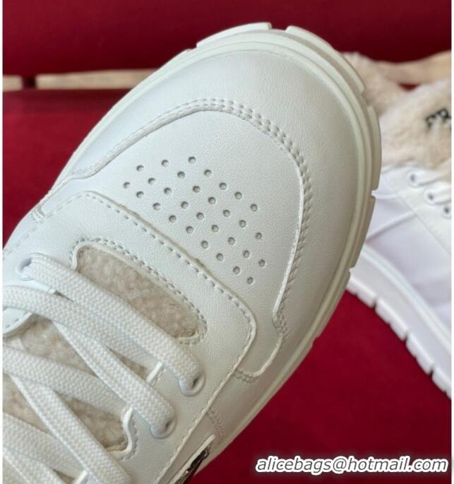 Grade Quality Prada Leather and Shearling Sneakers White 101464